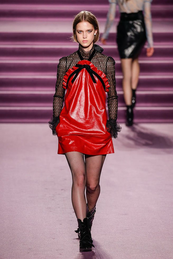 Milan, IT -  - A model walks the runway at the Philosophy Lorenzo Serafini  Fall/Winter 2016 fashion show during Milan Fashion Week.